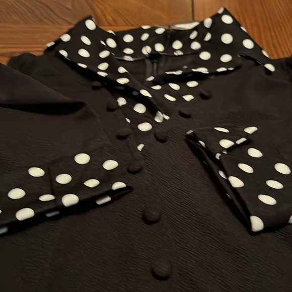 LUNAJANY BLACK DRESS WITH POLKA DOT TRIM. NWT. SIZE SMALL - Picture 5 of 9